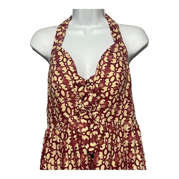 Anthropologie Tracy Reese Bubble Hem Halter Dress Linen/Cotton Blend Abstract - Picture 3 of 10